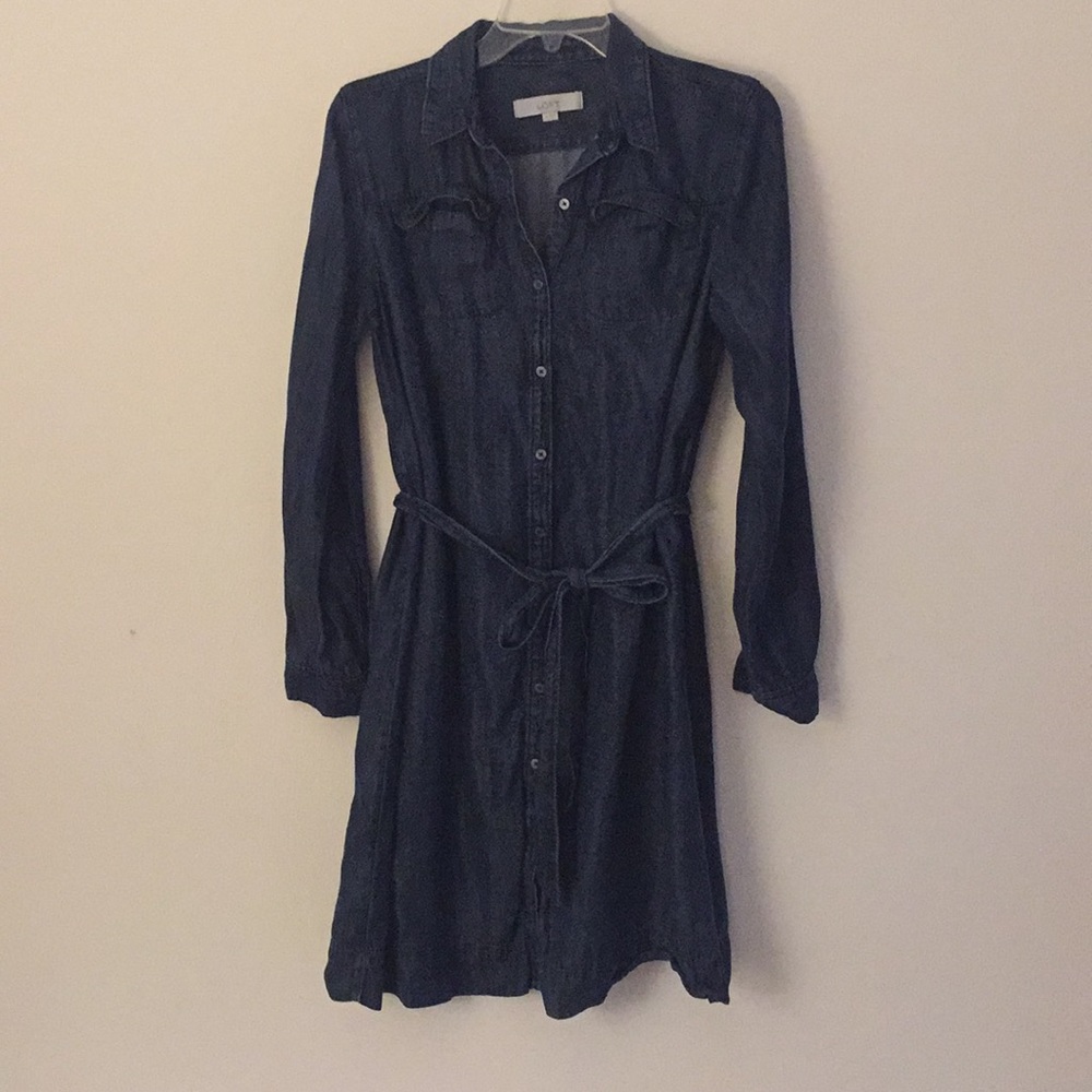 👗Loft Dark Blue Chambray Dress - Small